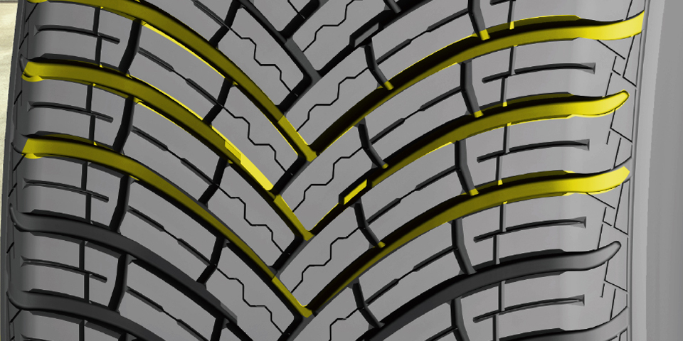 Tyre with groove depth stepping